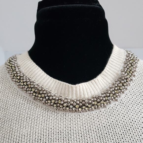 NWT Love by Design Embellished Neckline Split Back Cream Knit Sweater Large - Picture 5 of 12